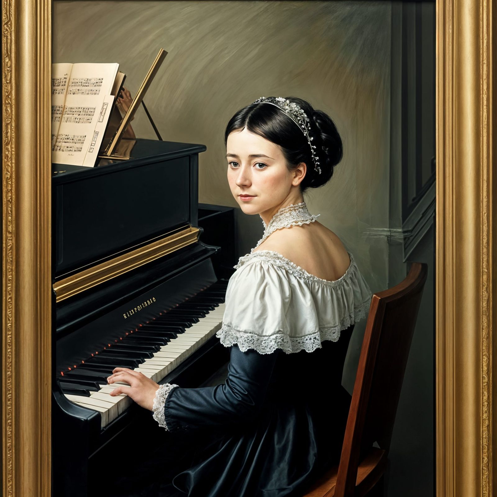Elegant Lady Playing Piano in a Classic Portrait
