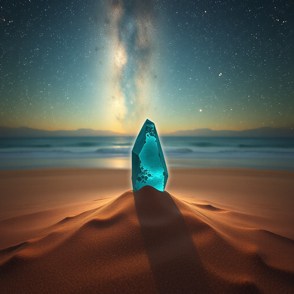 Abstract Spiritual Concept: Turquoise Stone Under Copper Sta...