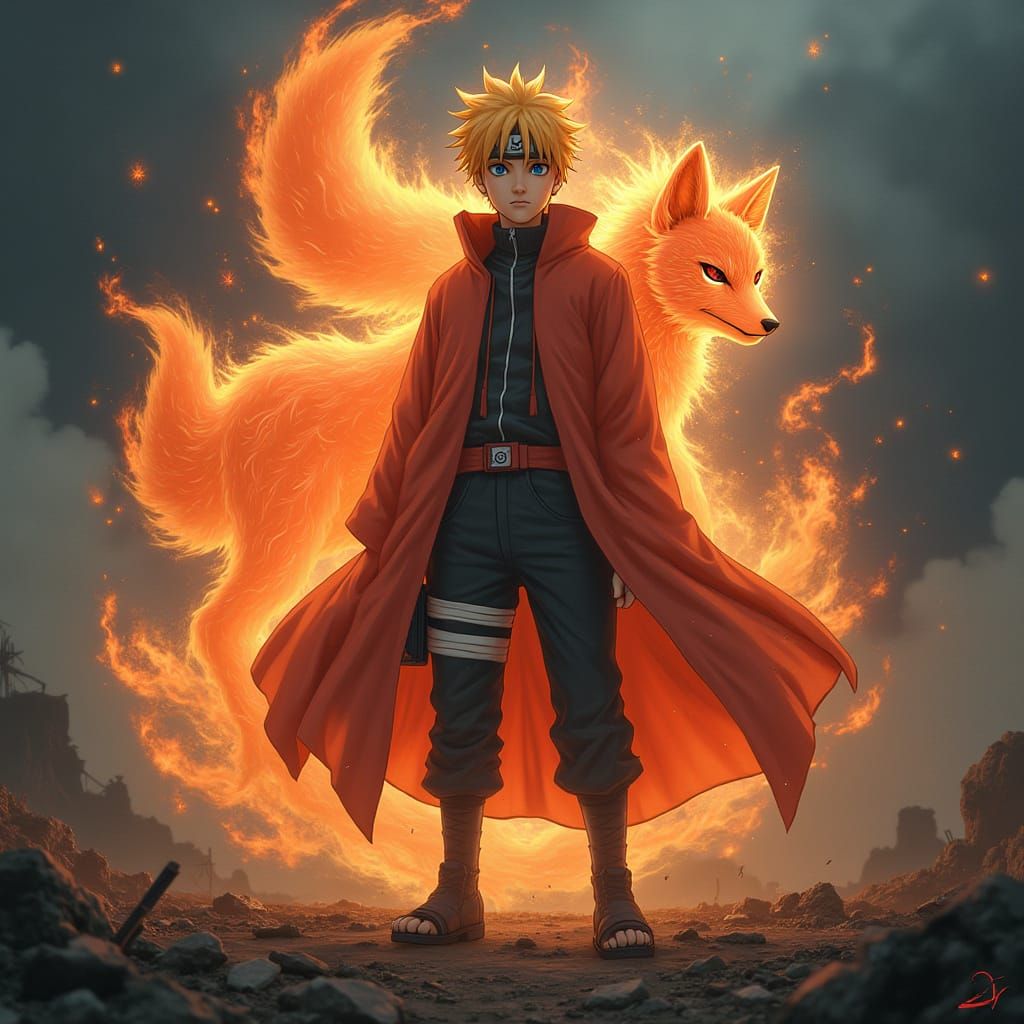Naruto Uzumaki in Epic Hyperrealistic Pose, Surrounded by th...