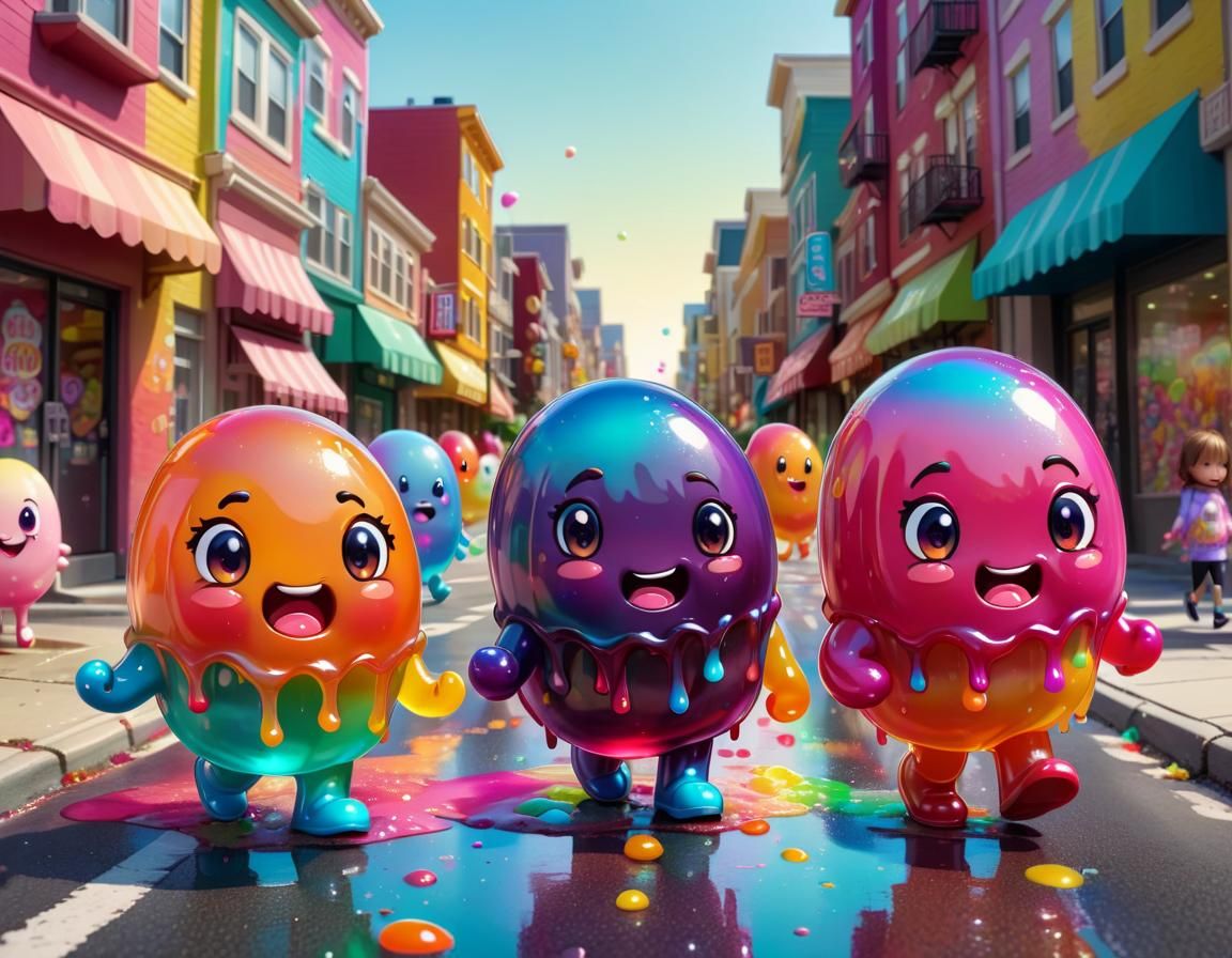 Cartoon Jellybean People in Gelatin City