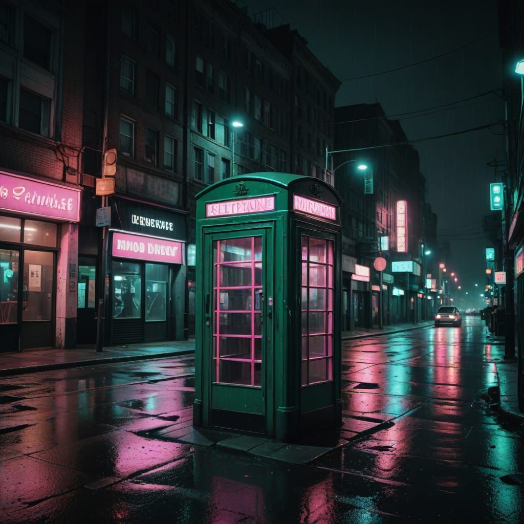 Abandoned City Phone Booth Under Midnight Blues