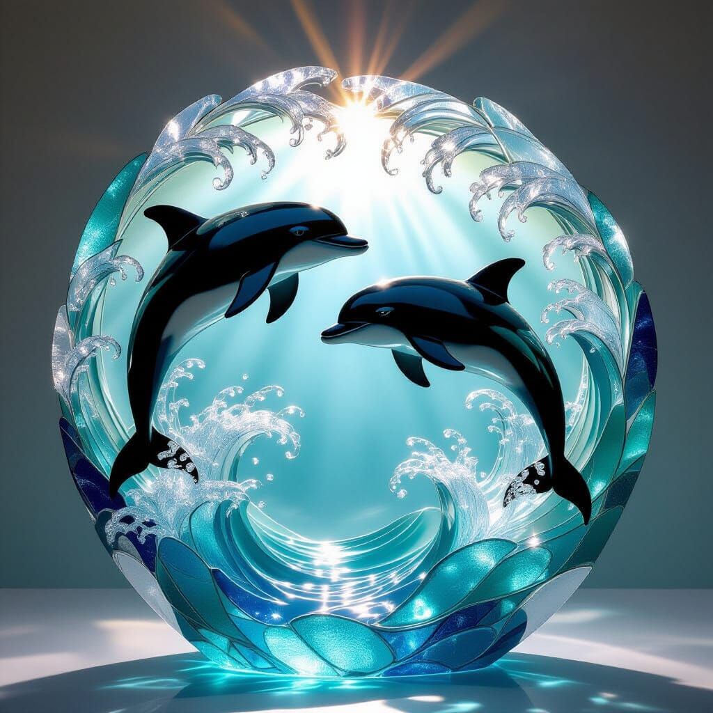 Luminous Sea Glass Dolphin Sculpture