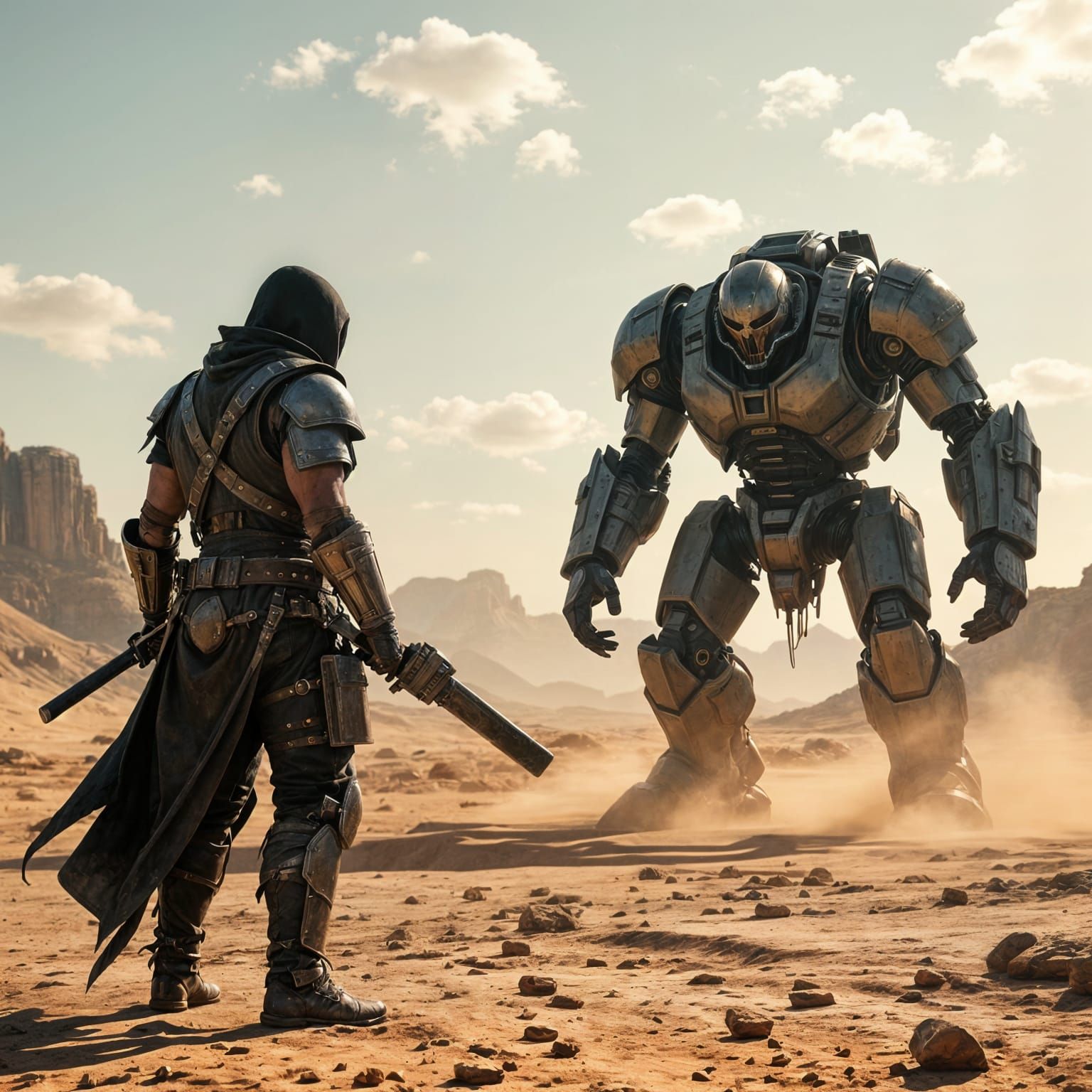 Bandit Duelist vs Robot in Post-Apocalyptic Wasteland