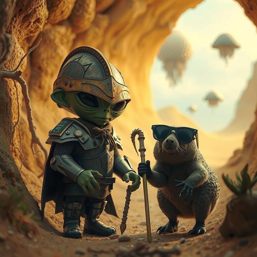Alien Knight and Blind Mole in Underground Burrow