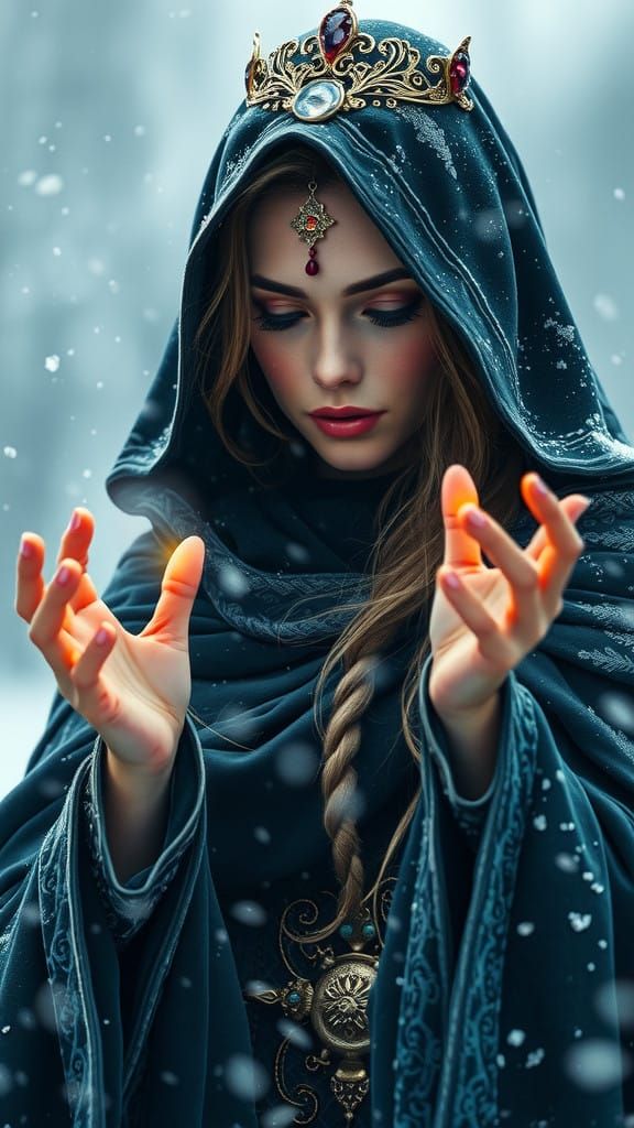 Ethereal Elf Priestess in Winter Wonderland