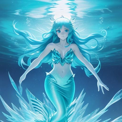 Anime Ice Mermaid in Cel-Shaded Style