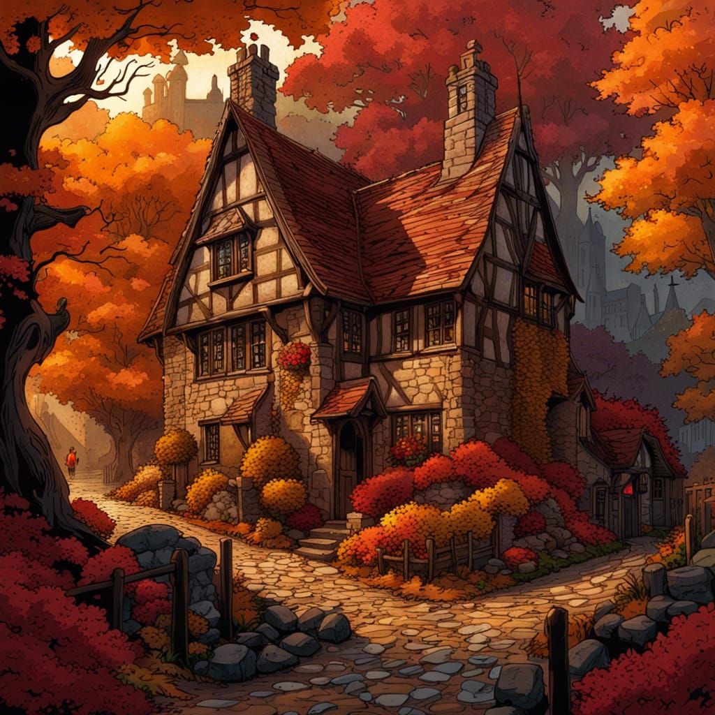 High Gothic Cottagecore Village in Autumnal Forest
