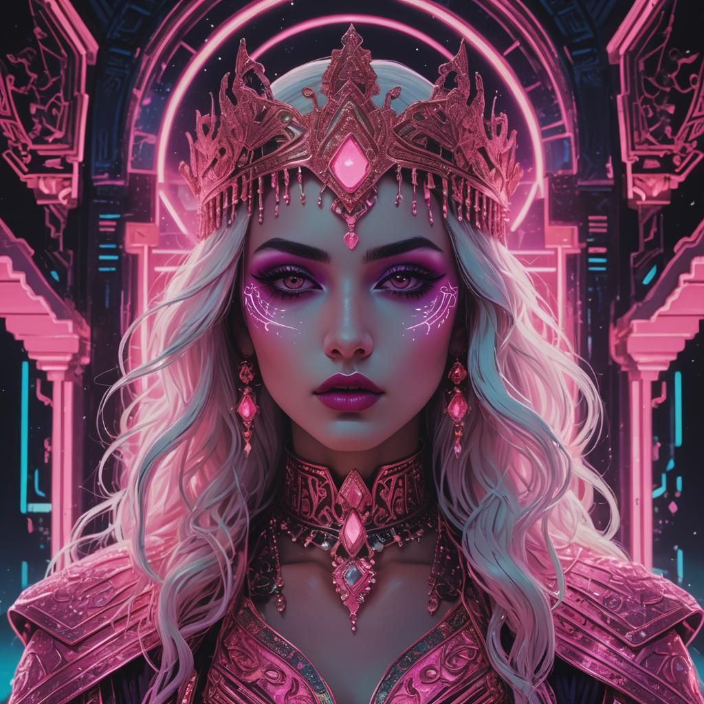 Synthwave Queen of Snow with Dark Eyes