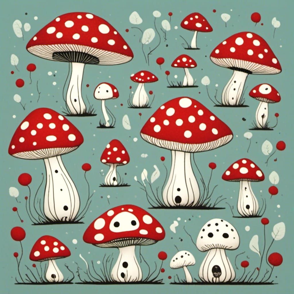 Cute Red and White Spotted Mushroom Aliens