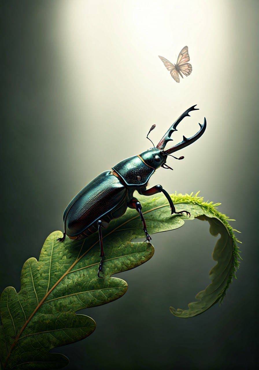 Mystical Beetle Encounter in an Enchanted Forest
