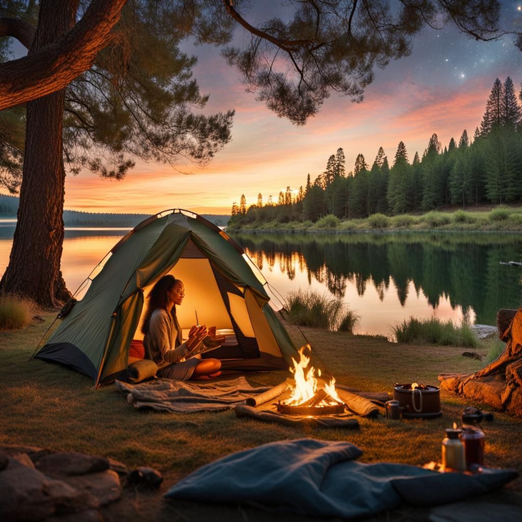 Glamping Scene with Luxury Tent at Sunset