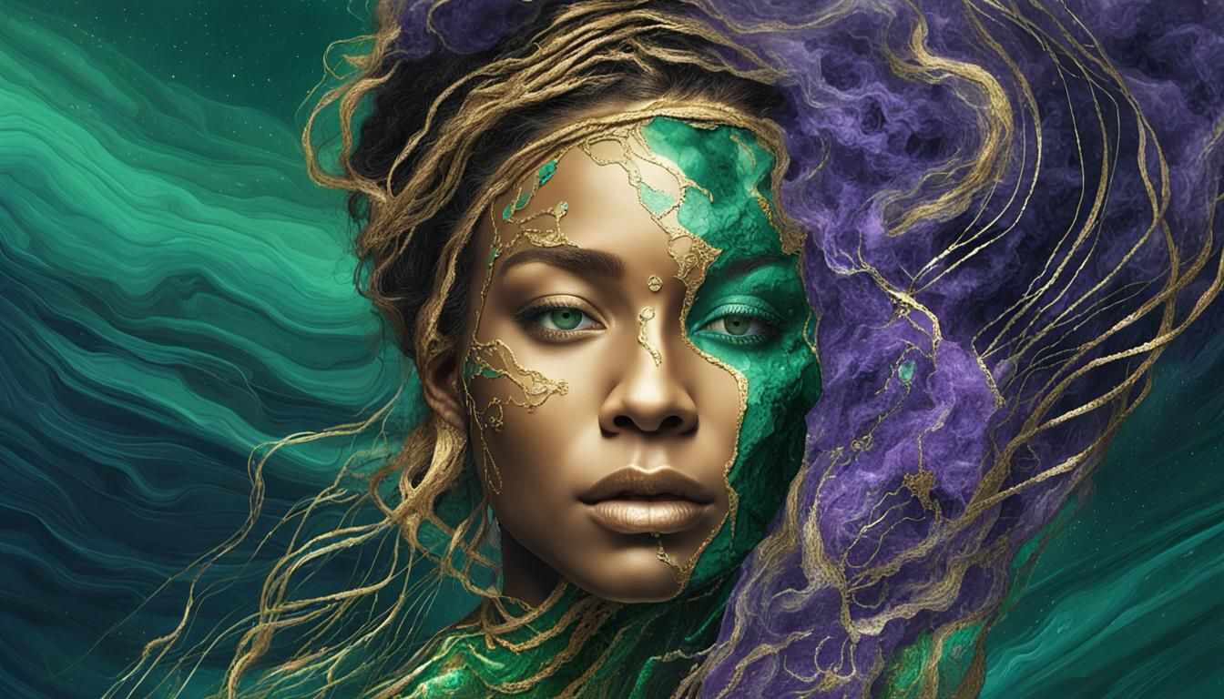 Malachite Woman: Surreal Digital Illustration