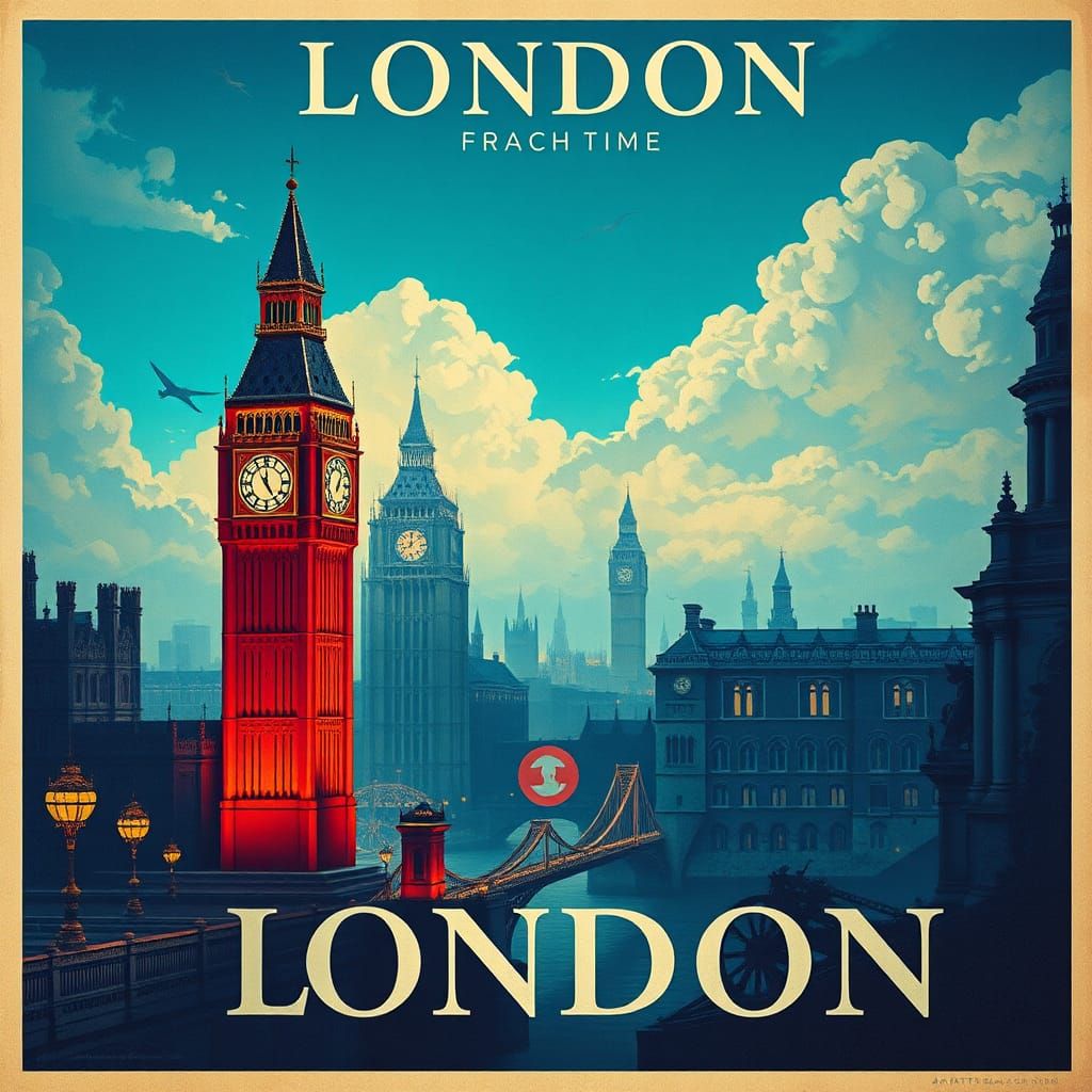 Vintage London Travel Poster in Detailed Matte Style