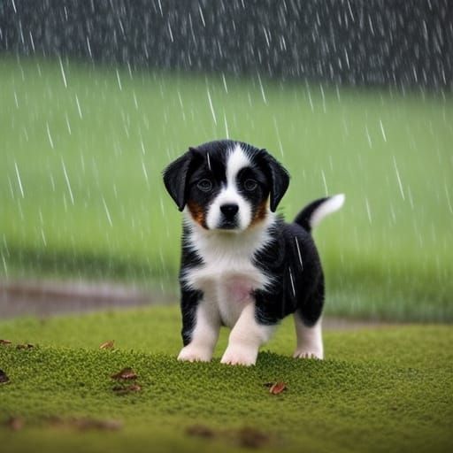 Puppy in the rain