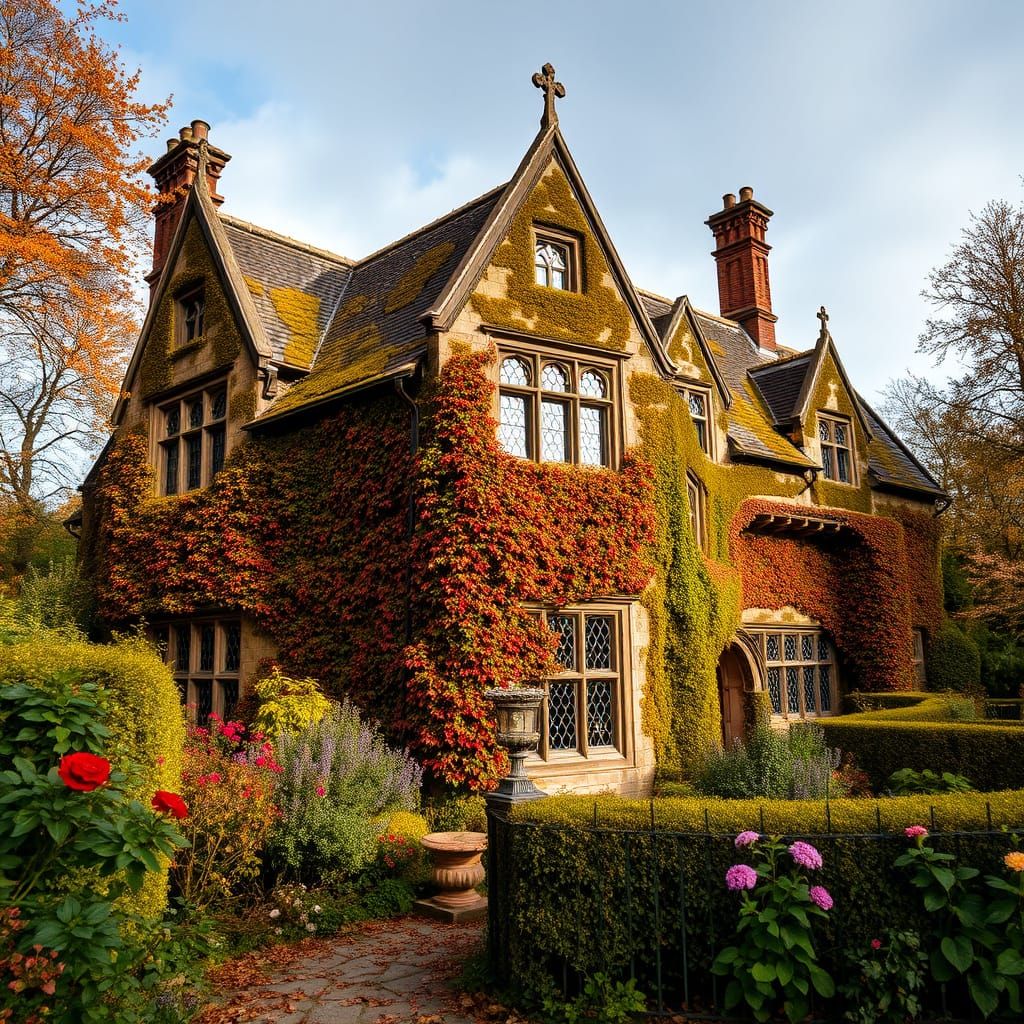 Gothic English Manor House in Autumn