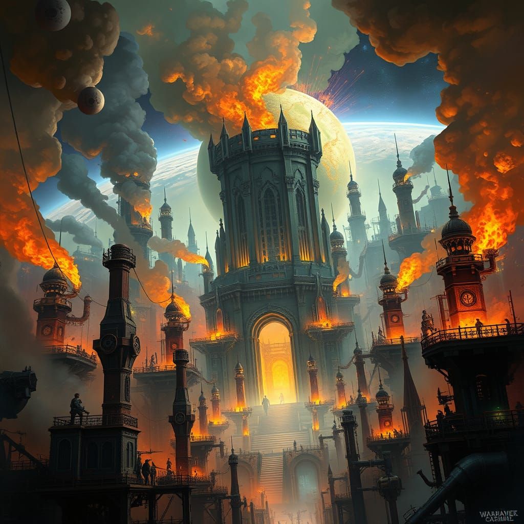 Gritty Industrial Fortress World in Triadic Colors