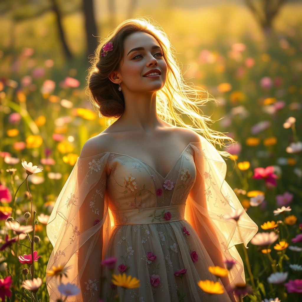 Singer in Spring Meadow with Cinematic Lighting