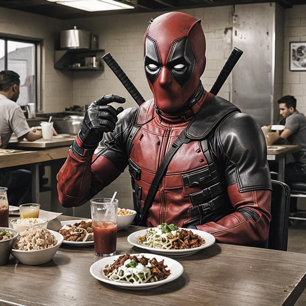 Deadpool About to Eat a Chimichanga