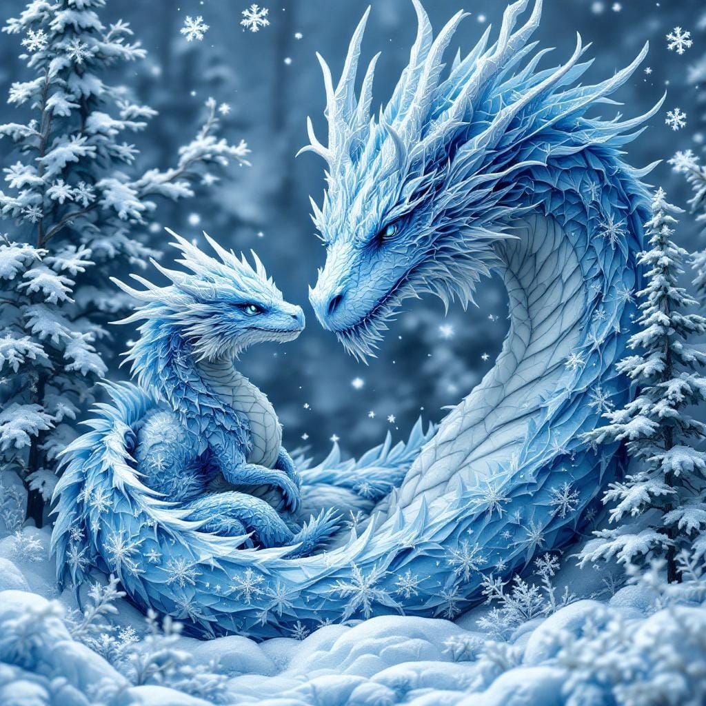 Winter Dragon and Hatchling in Quilled Paper Art