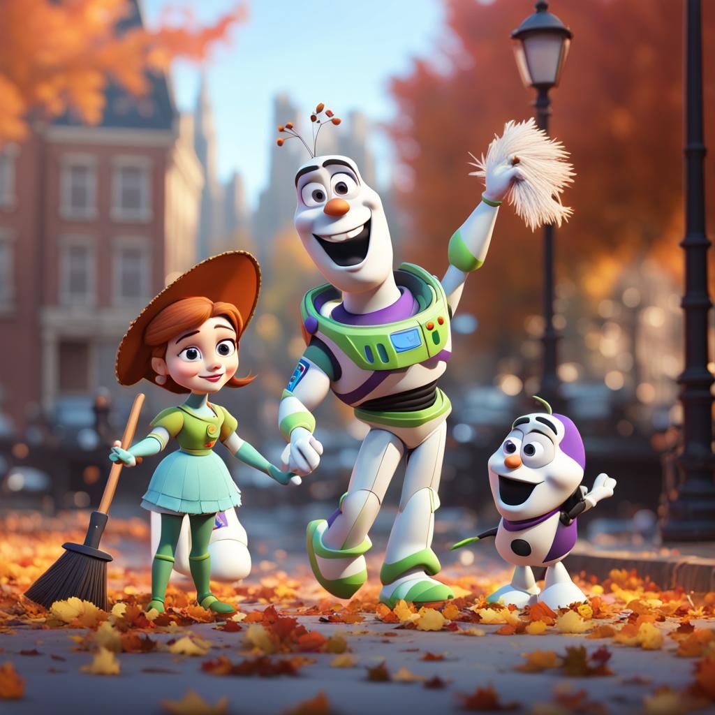 Disney Characters Cleaning Streets in 3D Digital Art