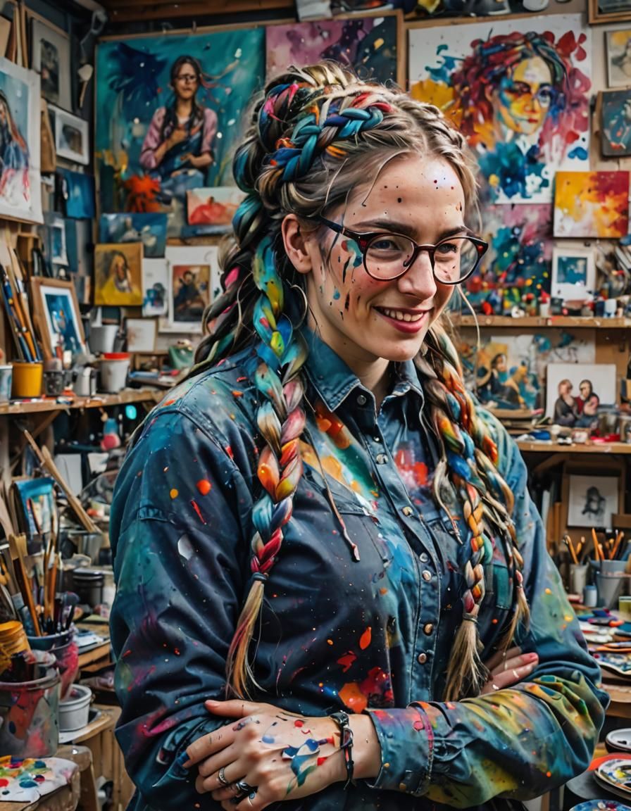 Colorful Photo of a Young Artist in Studio