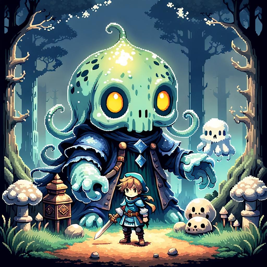 Charming 8-Bit RPG Slime in Octopath Traveler Style