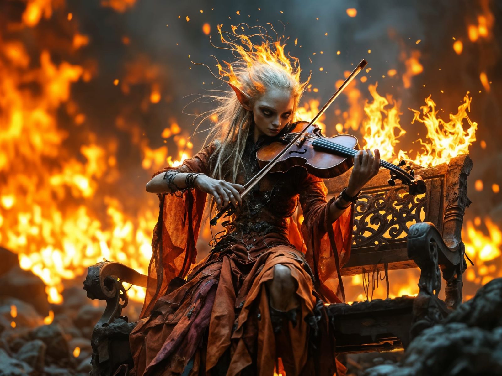 Elven Musician Ignites Inferno with Violin