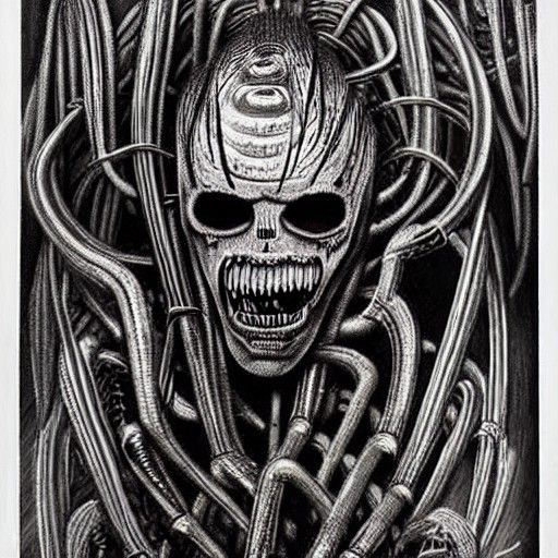 Nightmarish Biomechanical Landscape in Gothic Horror Style