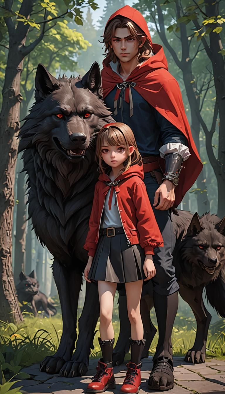 Girl and Werewolf in Anime Style
