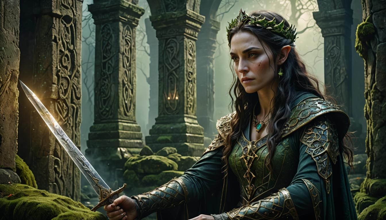 Morgan le Fay Enchants Sword in Nature Temple