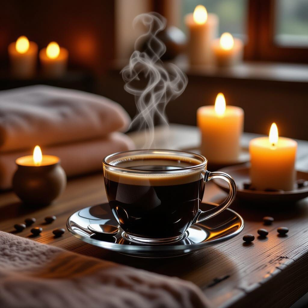 Serene Coffee Cup Still-Life with Candles