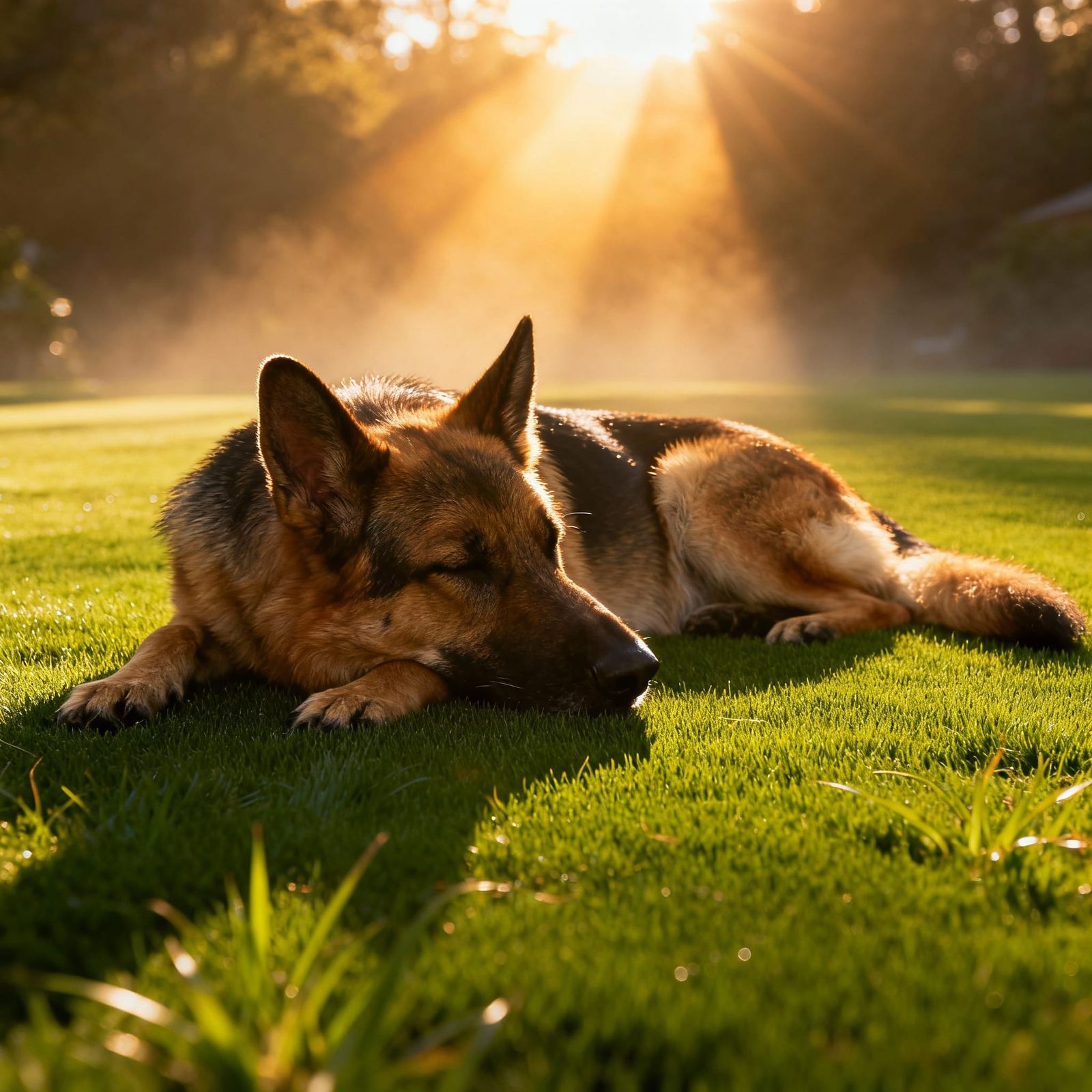 Majestic German Shepherd in Golden Hour Sunlight