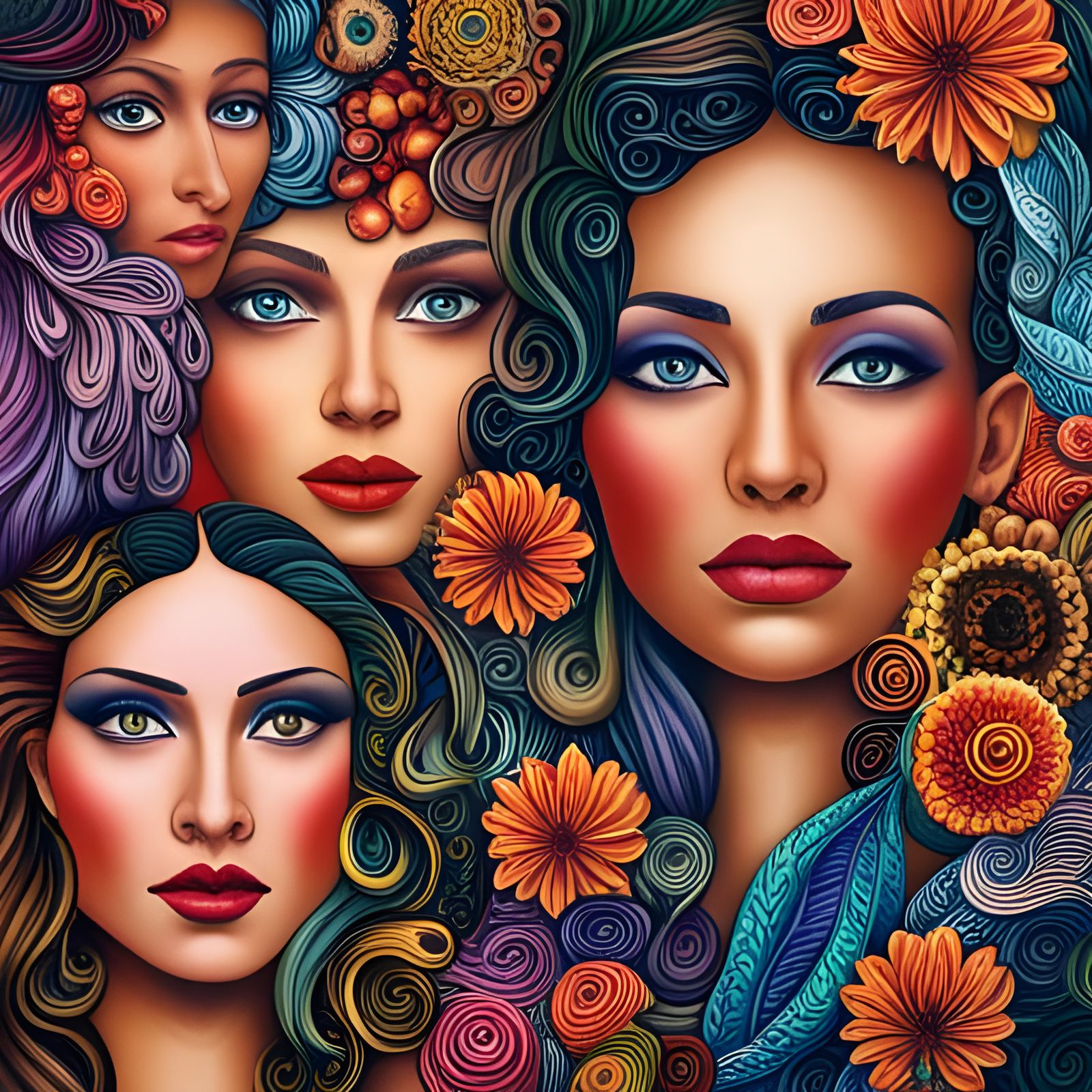 Surreal Bouquet of Faces and Flowers
