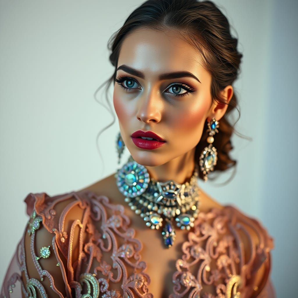 Kaleidoscopic Woman in Studio, Photorealistic Style