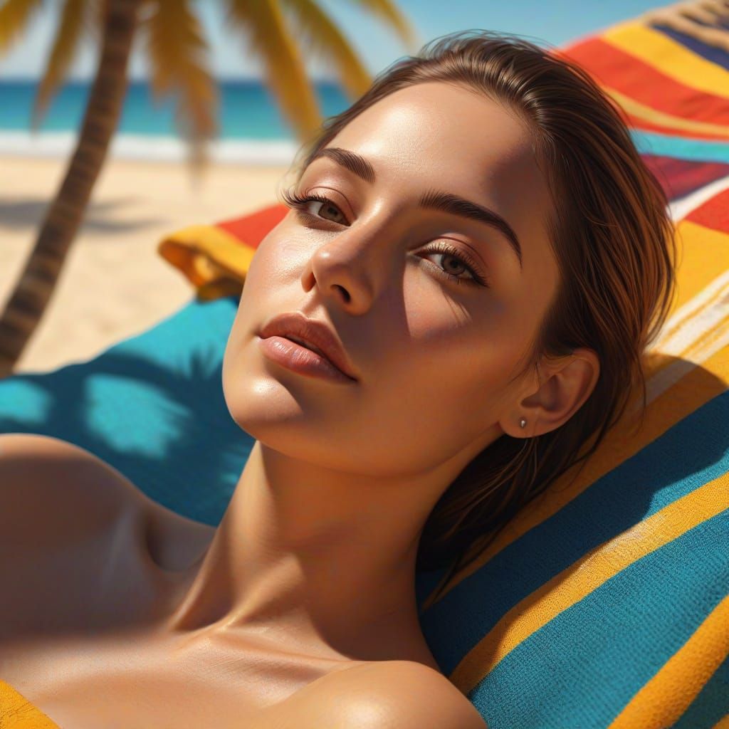 Woman Lounging in the Sun as Digital Art