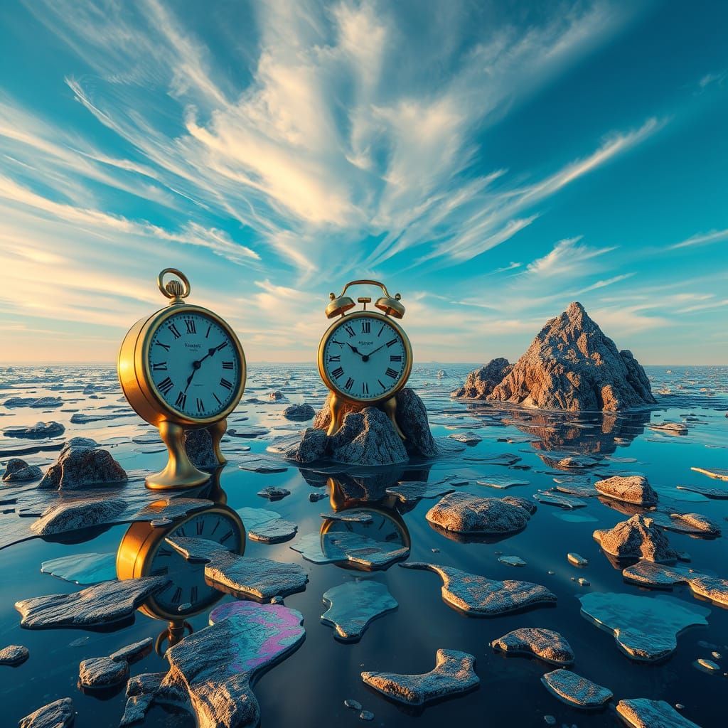 Surreal Dreamscape with Melting Clocks and Floating Islands ...