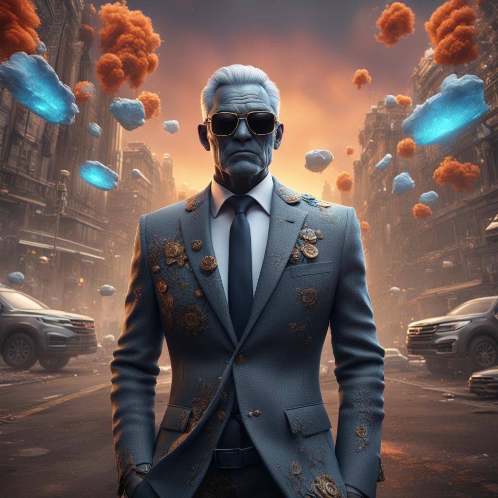 Man with Grey Skin in Detailed Matte Painting