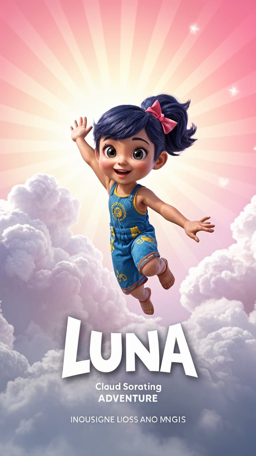 Luna's Cloud-Bouncing Adventure: Pixar-Style 3D Art