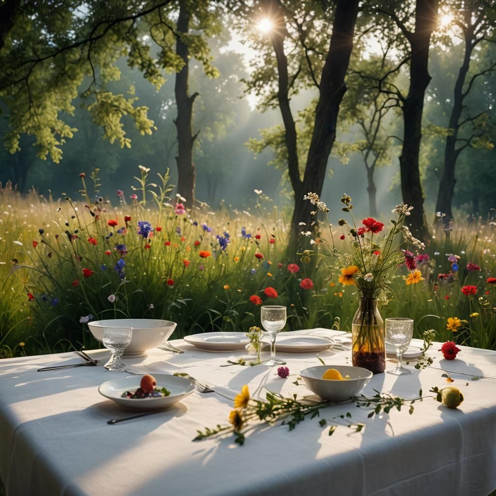 Cinematic Still Life: Long Table in Nature