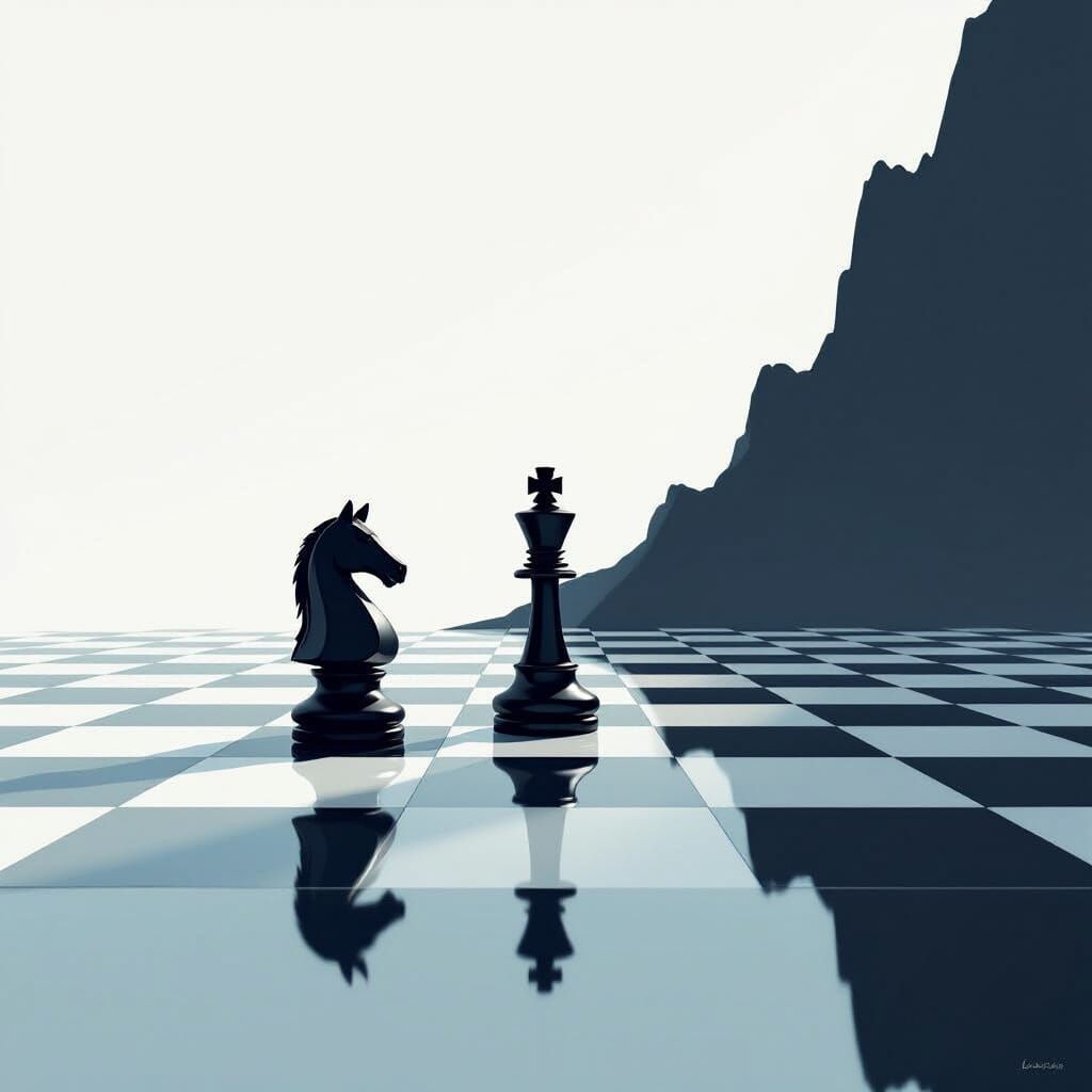 Chess Knight on Reflective Surface: Fantasy Concept Art