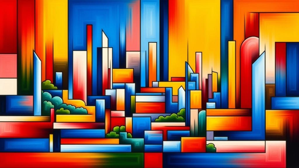 Vibrant Indian Cityscape in De Stijl Style