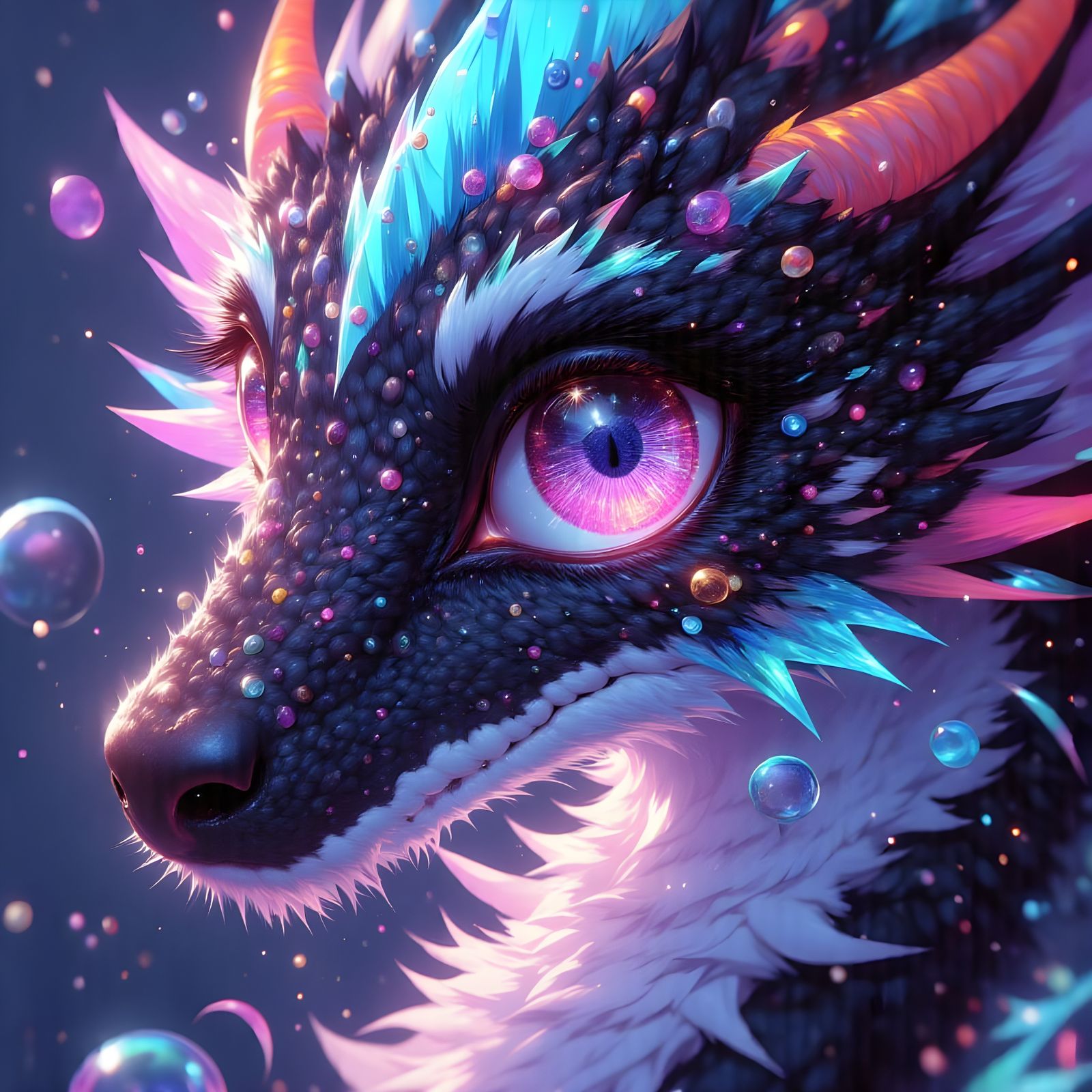 Surreal Glitched Dragon Portrait in Anime Style