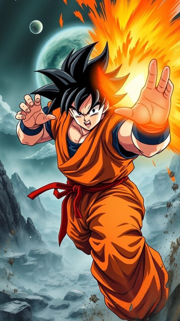 Epic Anime Warrior Unleashes Kamehameha in Stormy Battle Sce...