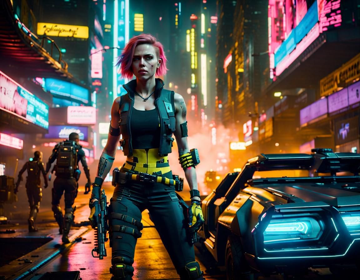 Cyborg Mercenary in Dystopian Cyberpunk City