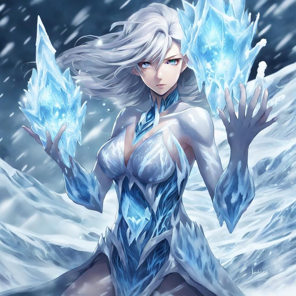 Ice Elemental Woman in Anime Style