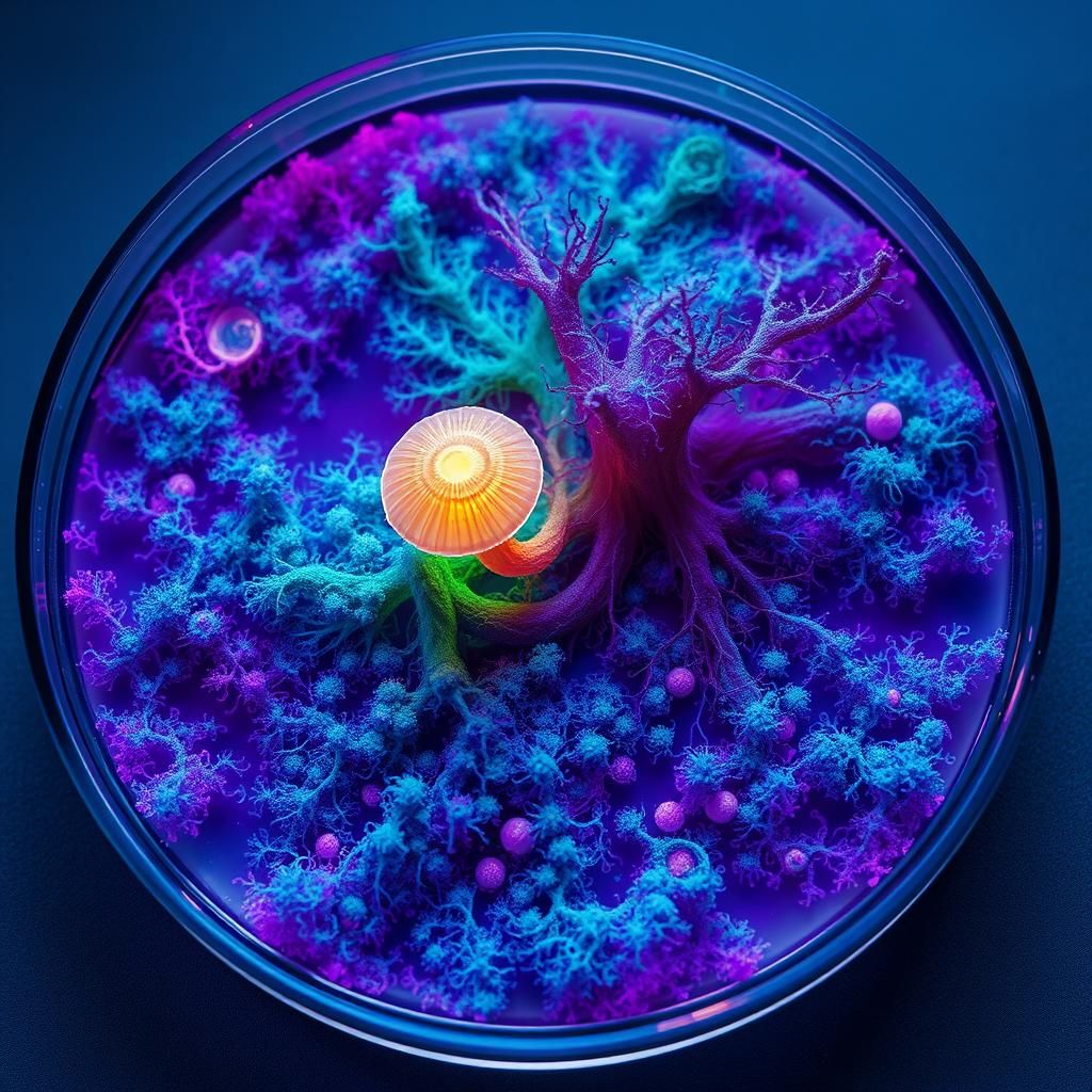 Ethereal Mycelium Network with Glowing Mushroom