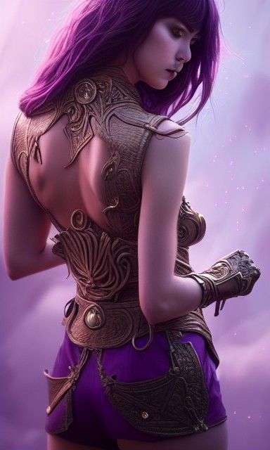 Girl Sorcerer in Purple Leather Armor