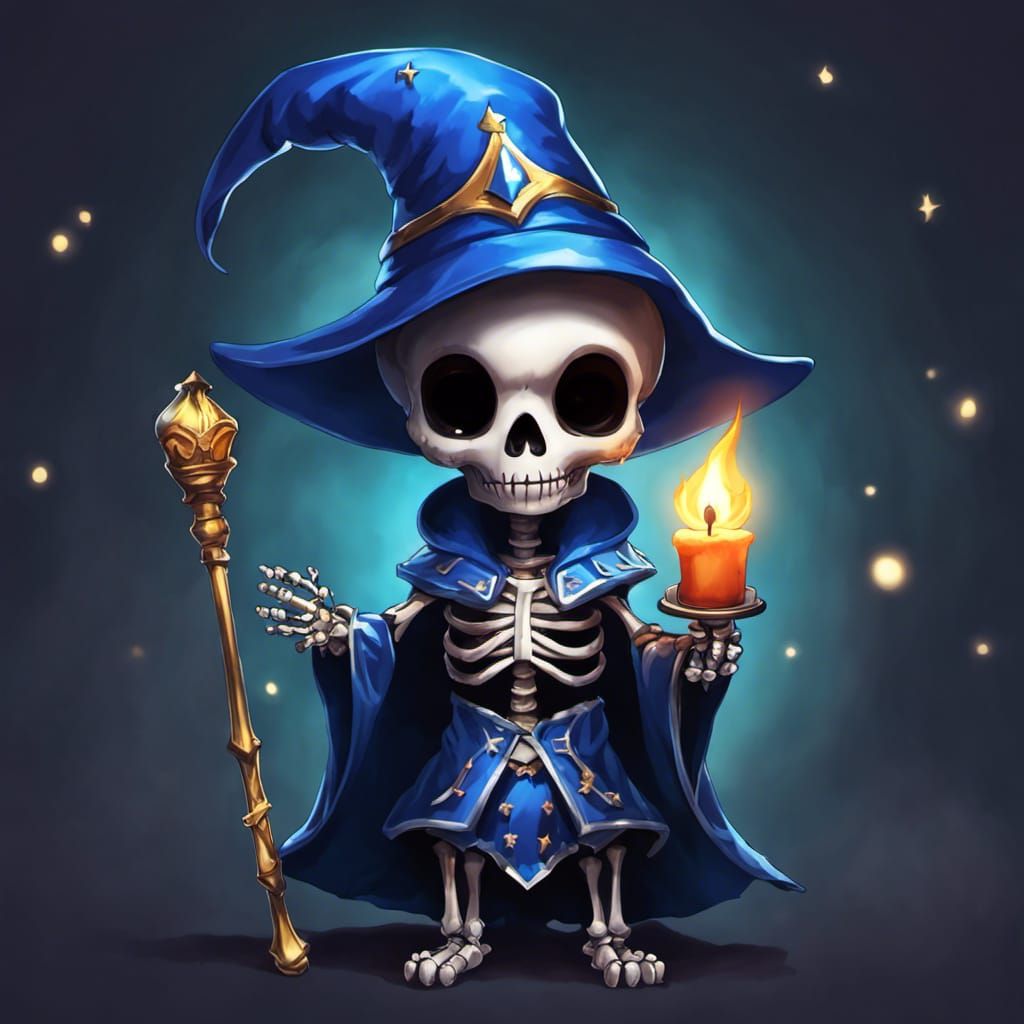 Chibi Skeleton with Candle in Anime Style