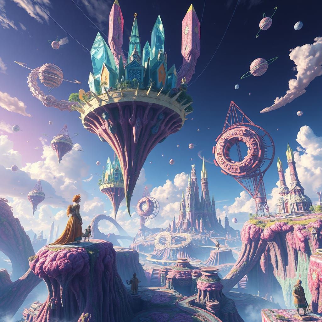 Surreal Landscape with Floating Islands, Fantasy Concept Art