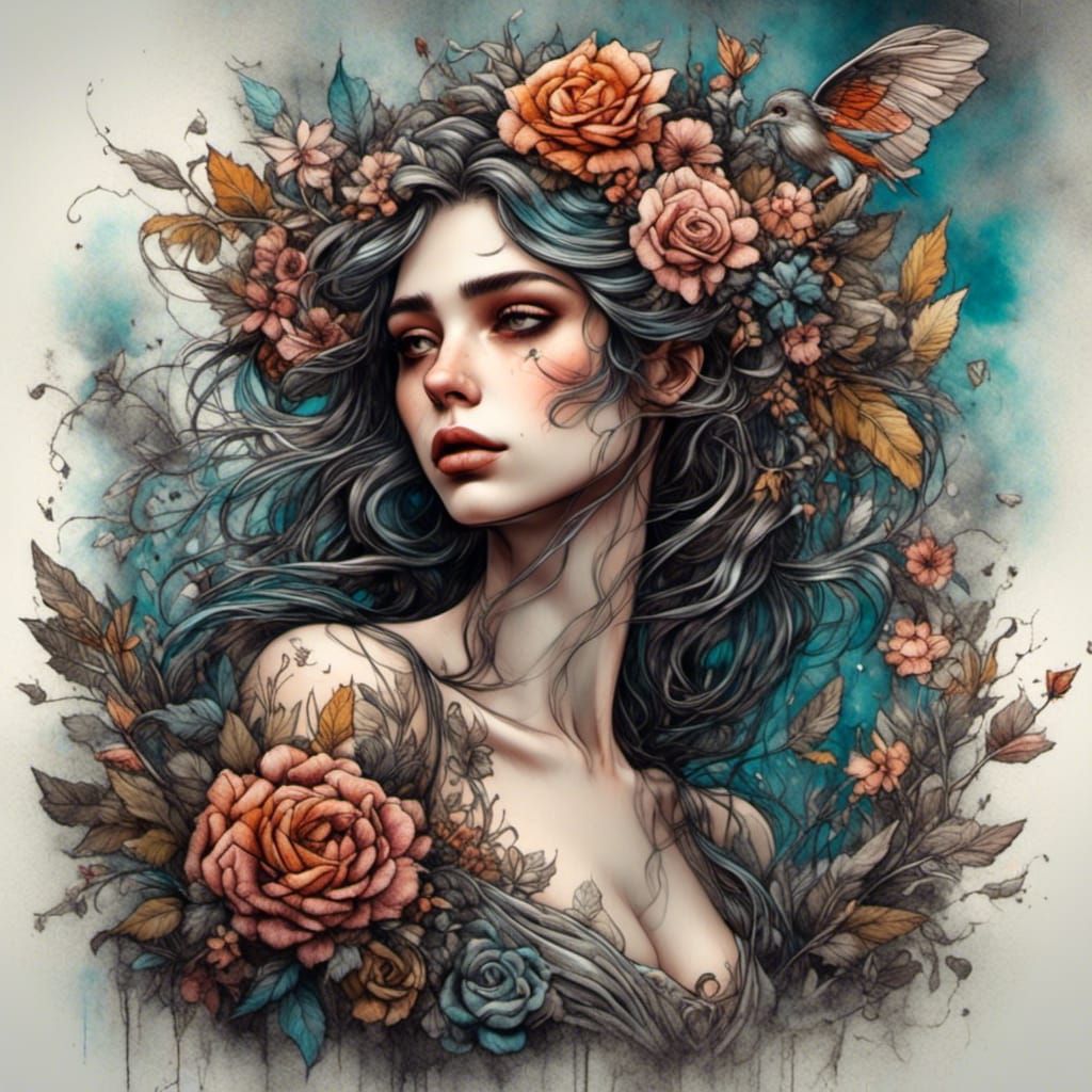 Colorful Fairy Tattoo in Neo-Traditional Style